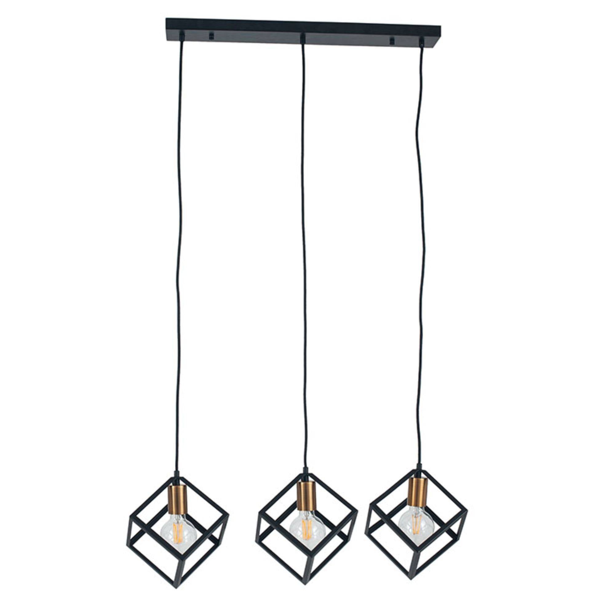 Freyza – Alessio 3-Light Black & Gold Cube Pendant Ceiling Light | Adjustable Metal LED Compatible Fixture