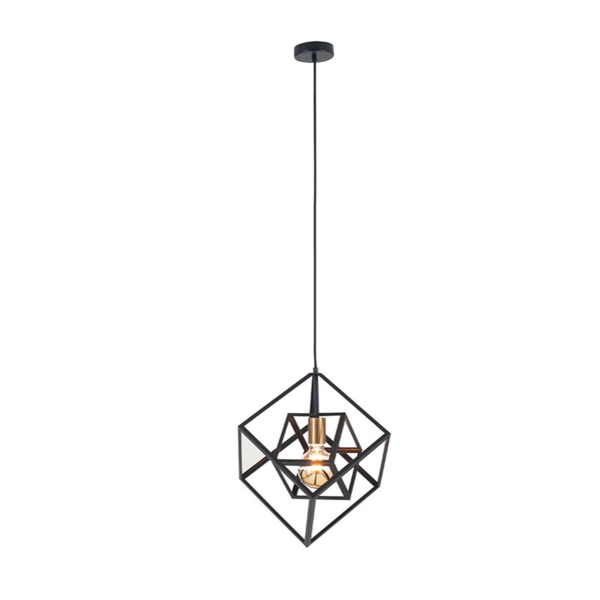 Freyza - Alessio Matte Black and Gold Cube Pendant Ceiling Light