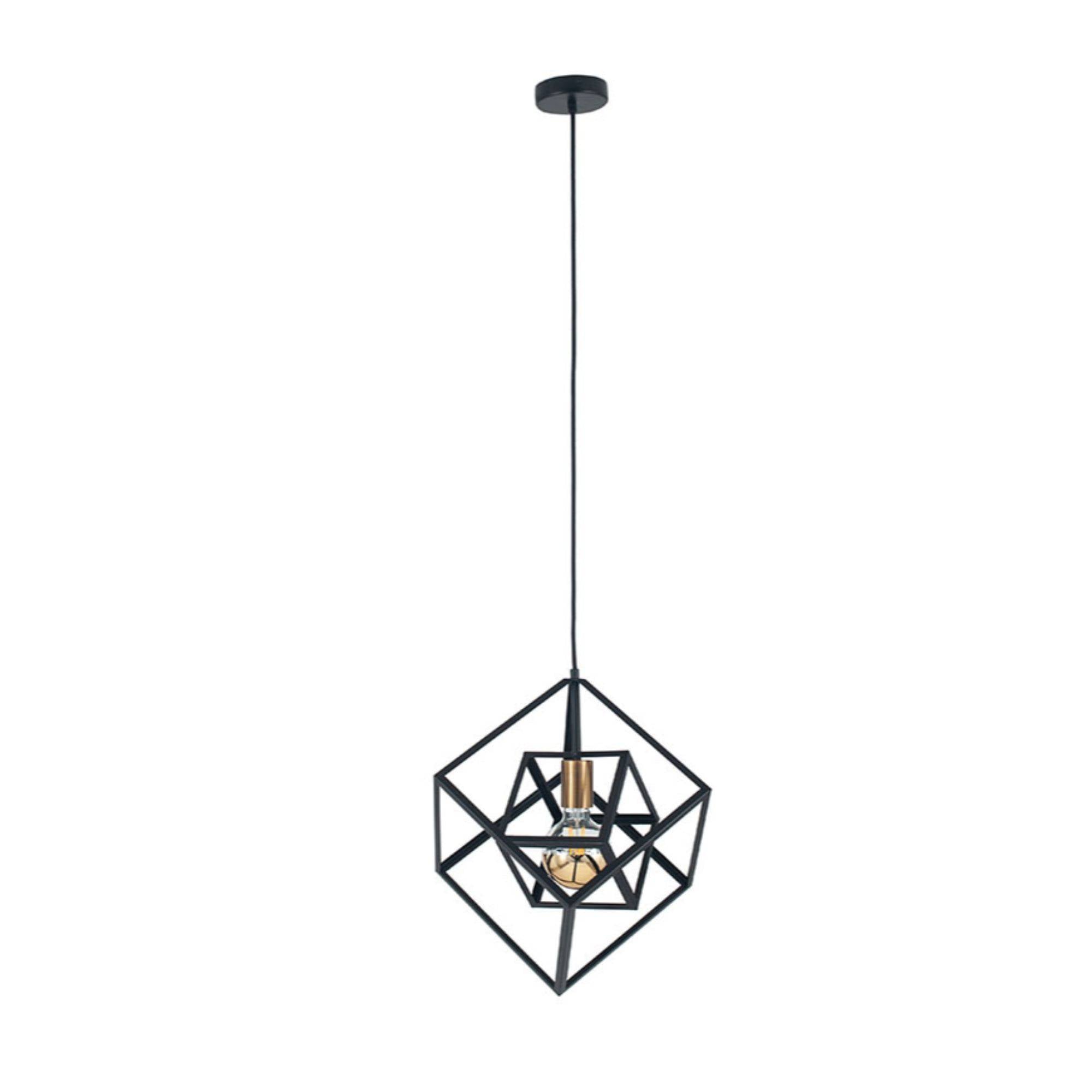 Freyza - Alessio Matte Black and Gold Cube Pendant Ceiling Light