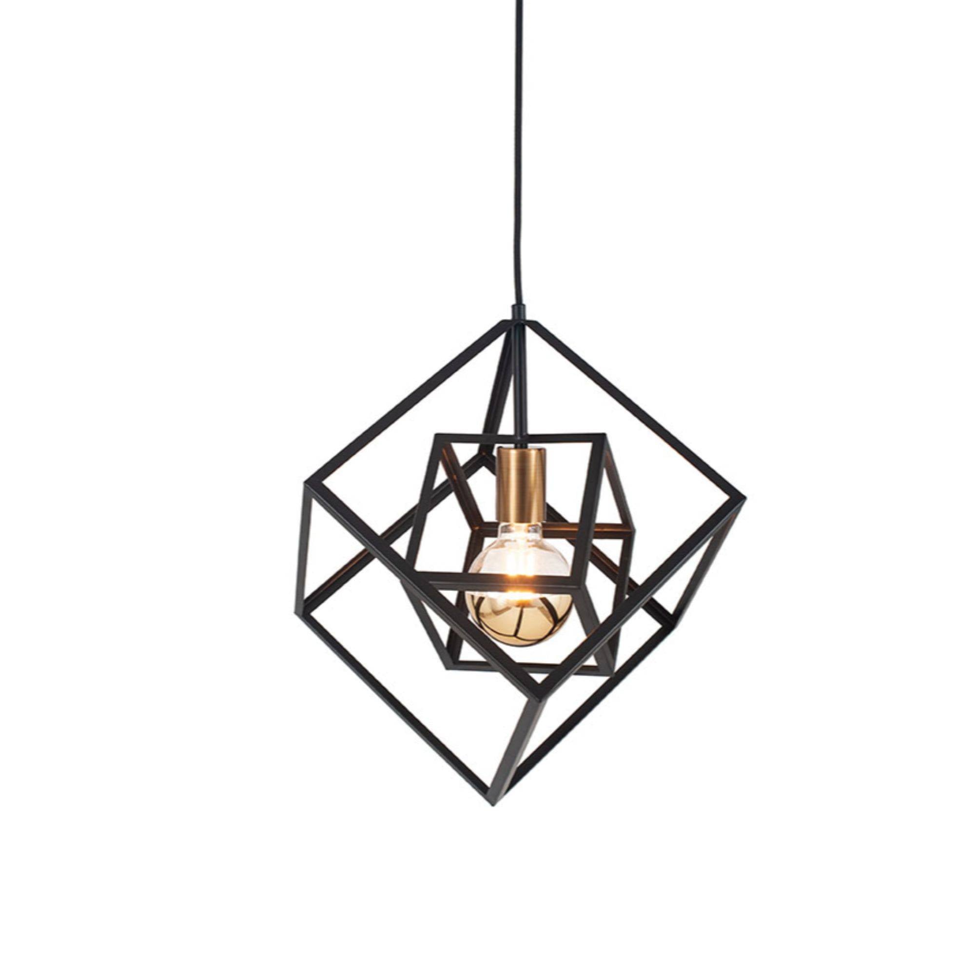 Freyza - Alessio Matte Black and Gold Cube Pendant Ceiling Light