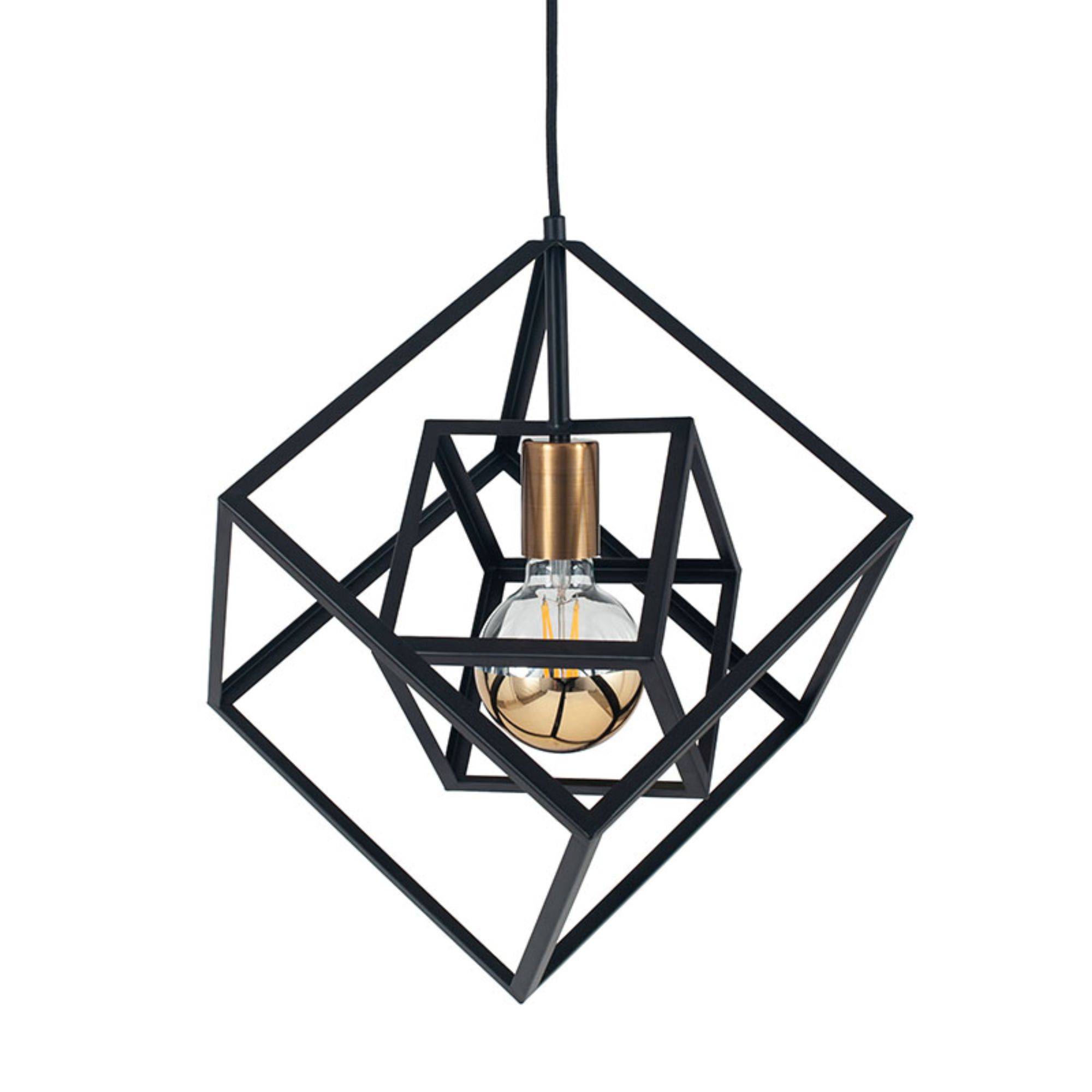 Freyza - Alessio Matte Black and Gold Cube Pendant Ceiling Light