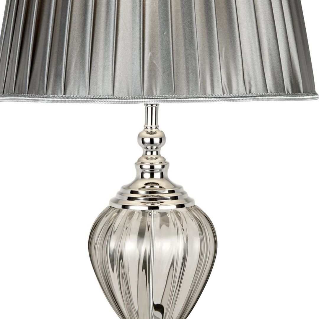 Freyza – Table Lamp | Grey Fabric Shade with Brushed Nickel Base Indoor Lighting Fixture