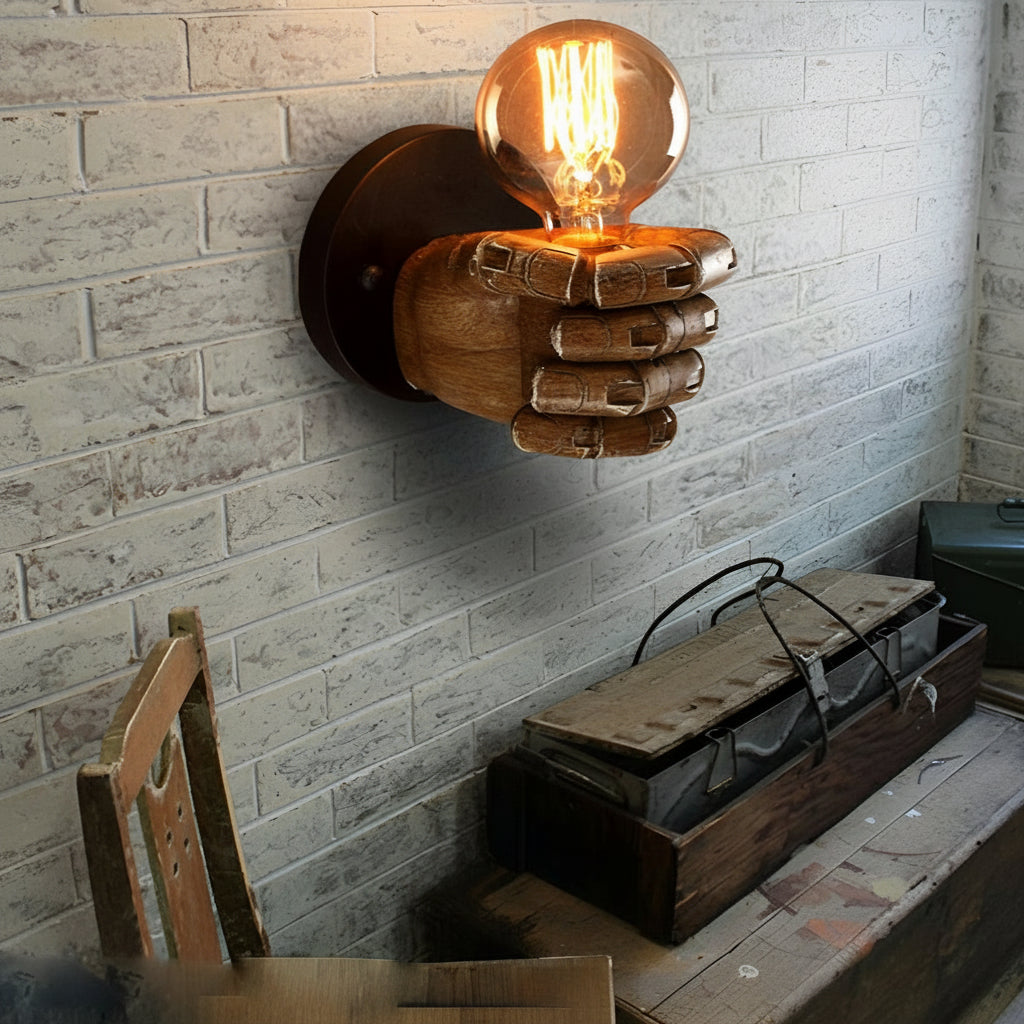 Freyza - Retro Industrial Fist Wall Sconce – Creative Hand-Shaped Art Deco Wall Lamp - E27, Black