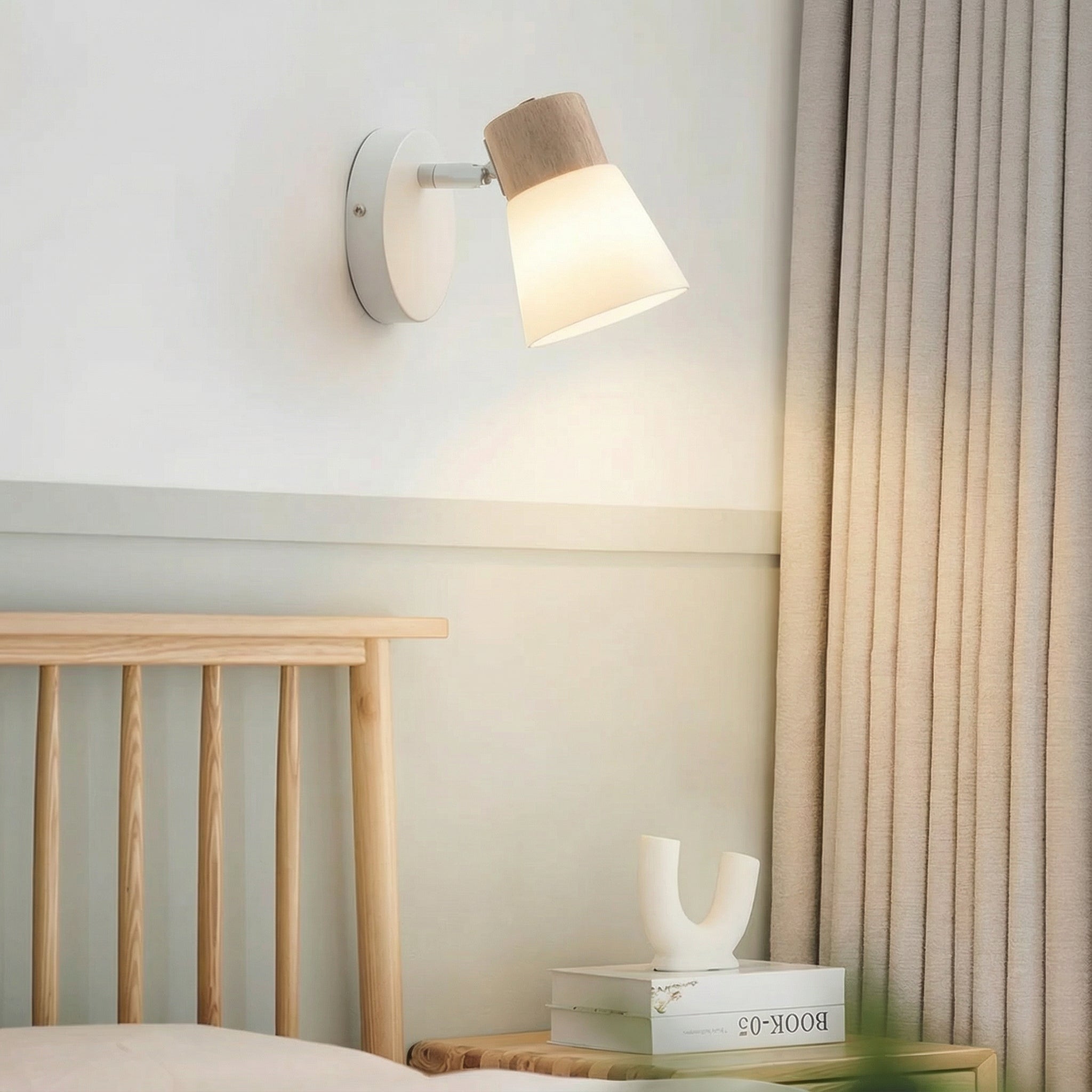 Freyza - Wall Sconce Rotatable Mid-Century Modern Cone Solid Wood Frosted Glass LED 12-30cm