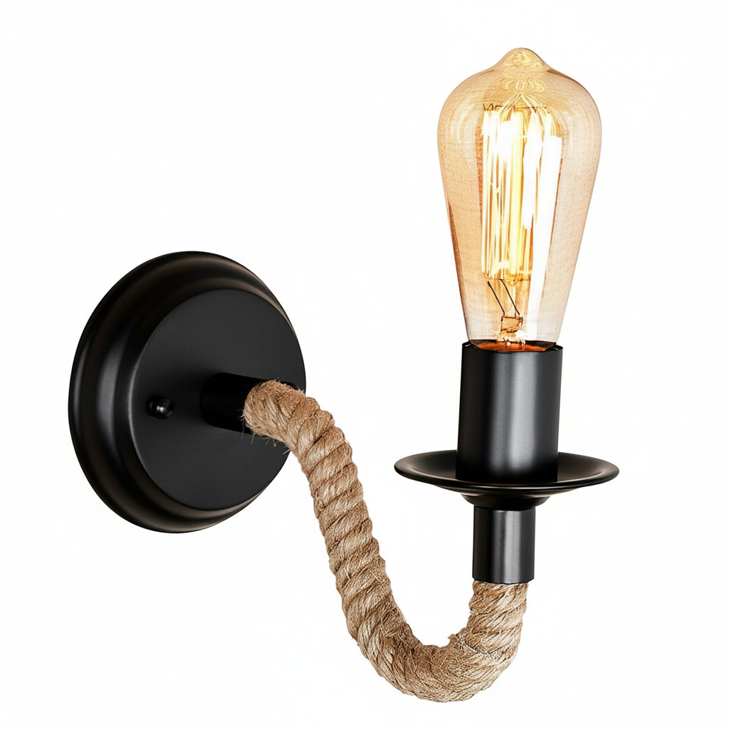 Freyza - Industrial Wall Sconce – Retro Rope Hand-Woven Iron Vintage (E27 & 25x15cm)