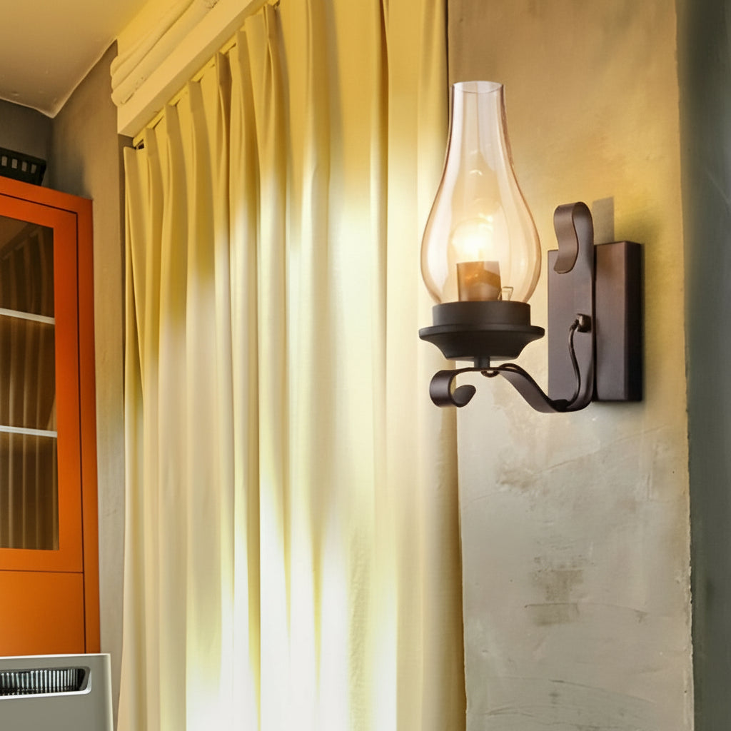 Freyza - Glass Wall Sconce – Industrial Retro Iron Vintage E27 (20x30cm)