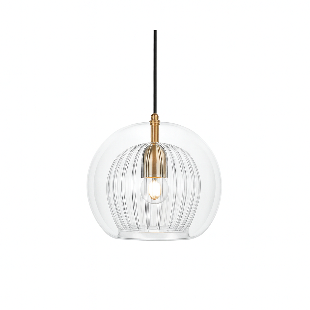 Modern Double Glass Globe Pendant | Fluted Inner Shade