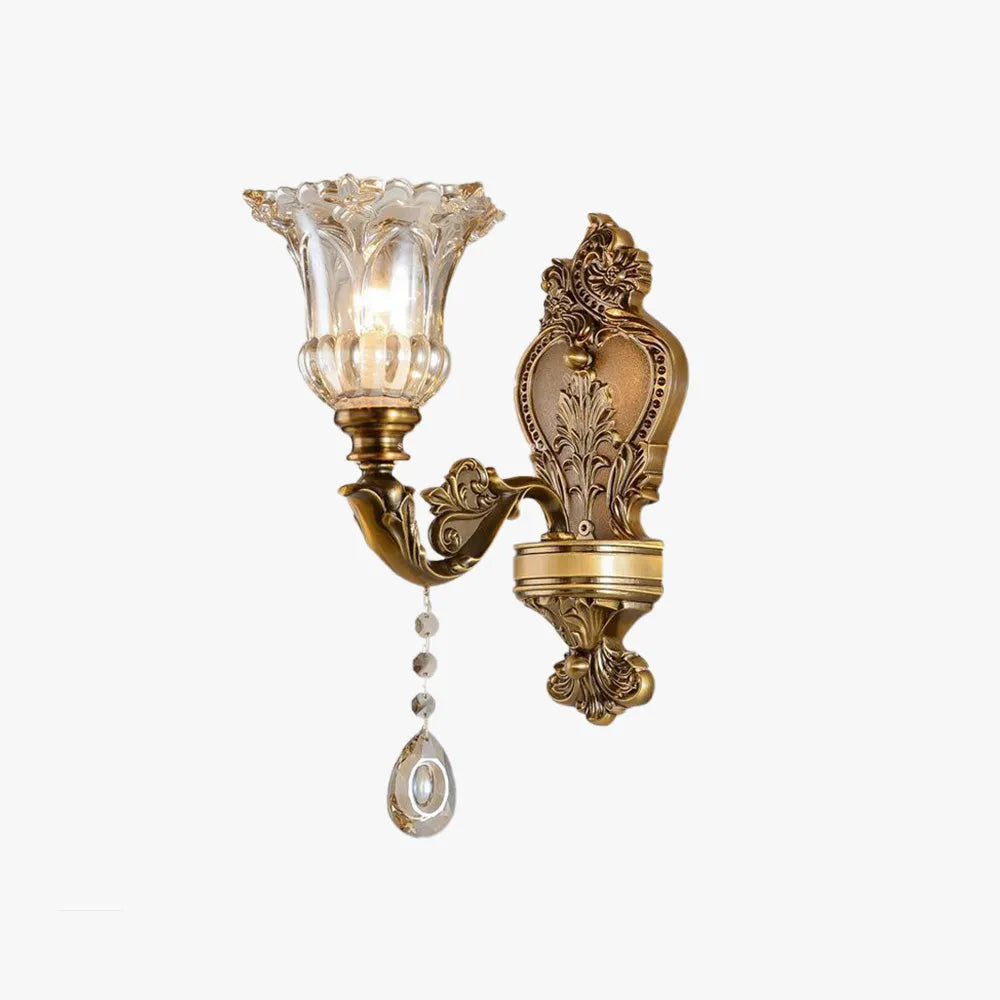 Freyza | Ramiq Vintage Flor Gold Glass Indoor Wall Light – Vintage Bedroom Living Room