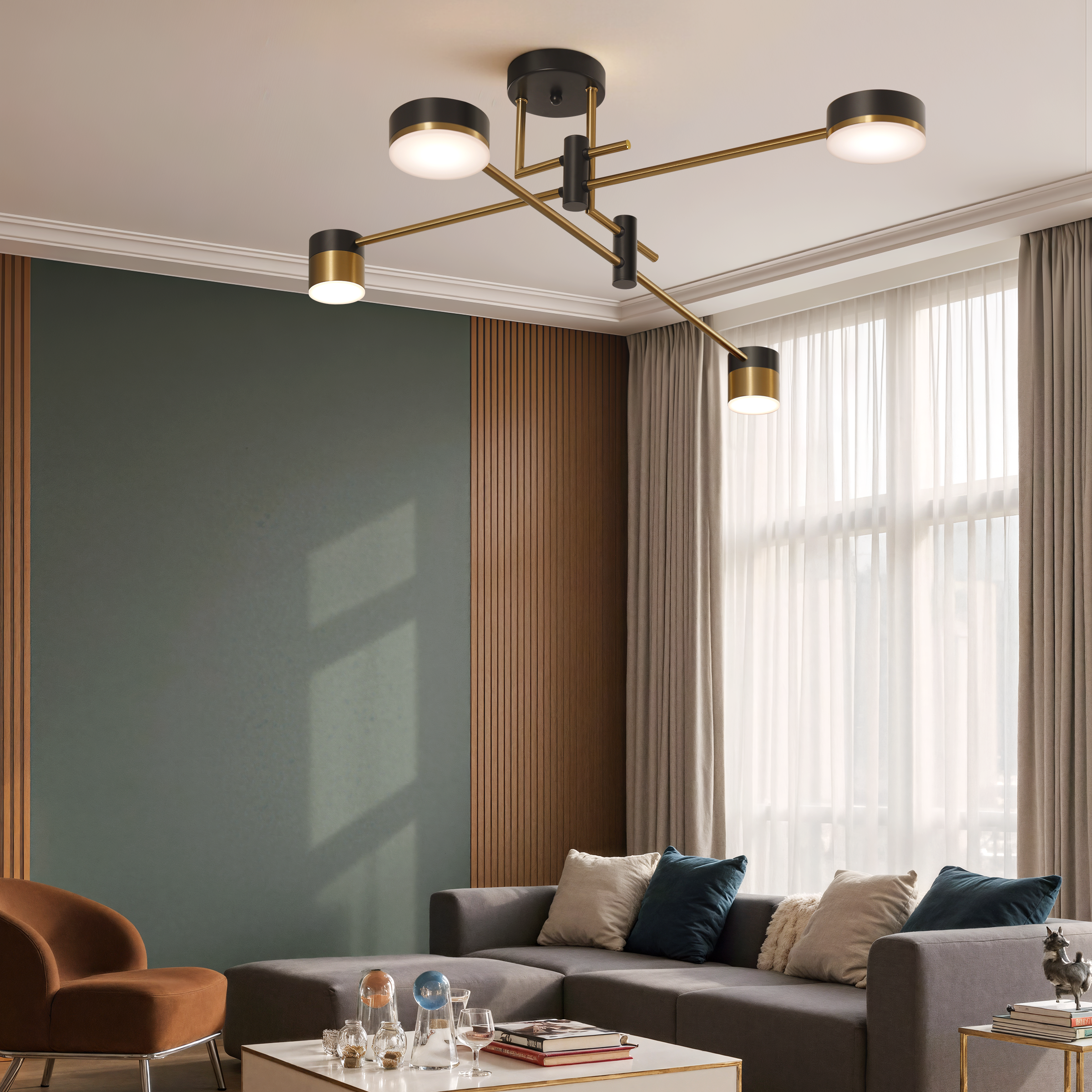 Freyza - Modern Black & Gold LED Ceiling Light | Flush Mount Fixture with 3 Colour Temperatures