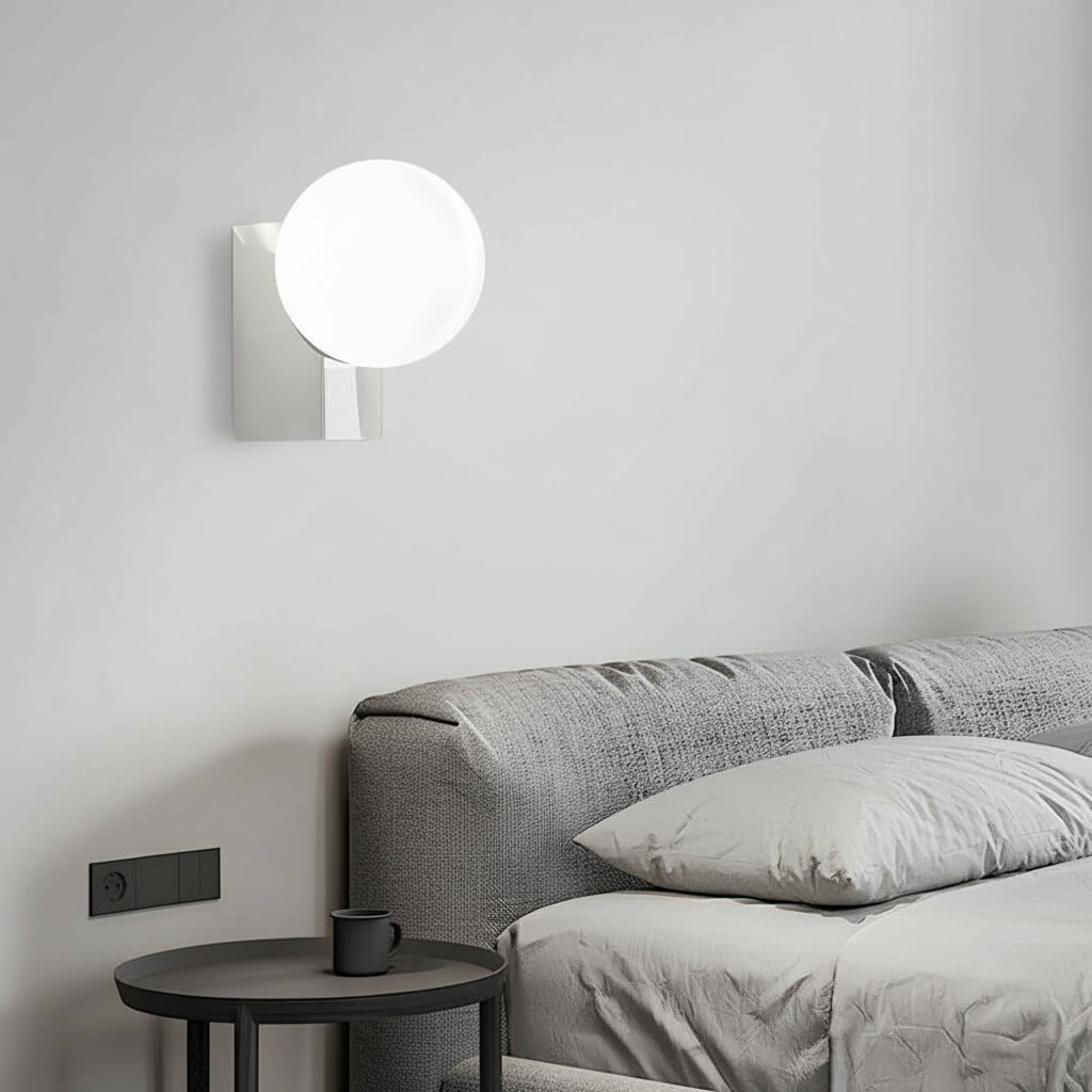 Freyza - LED Wall Sconce Light – Cream White Glass Ball Minimalist Globe (25x15cm / 9.8x5.9in)