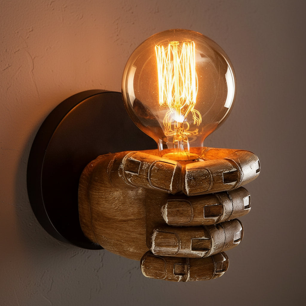 Freyza - Retro Industrial Fist Wall Sconce – Creative Hand-Shaped Art Deco Wall Lamp - E27, Black