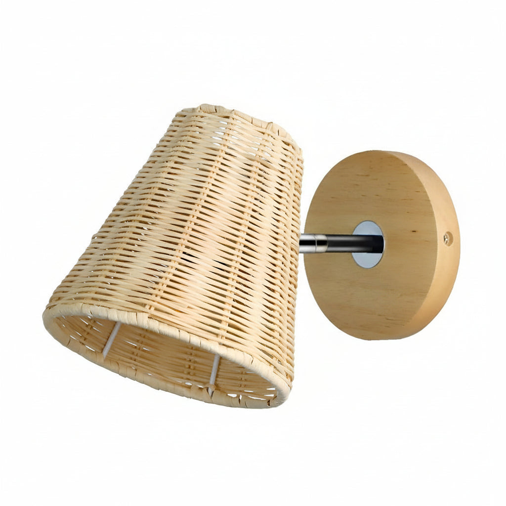 Freyza - Rattan Wall Sconce – 360° Adjustable Hand-Woven Japanese Natural (E27 E26 & 15x15cm)
