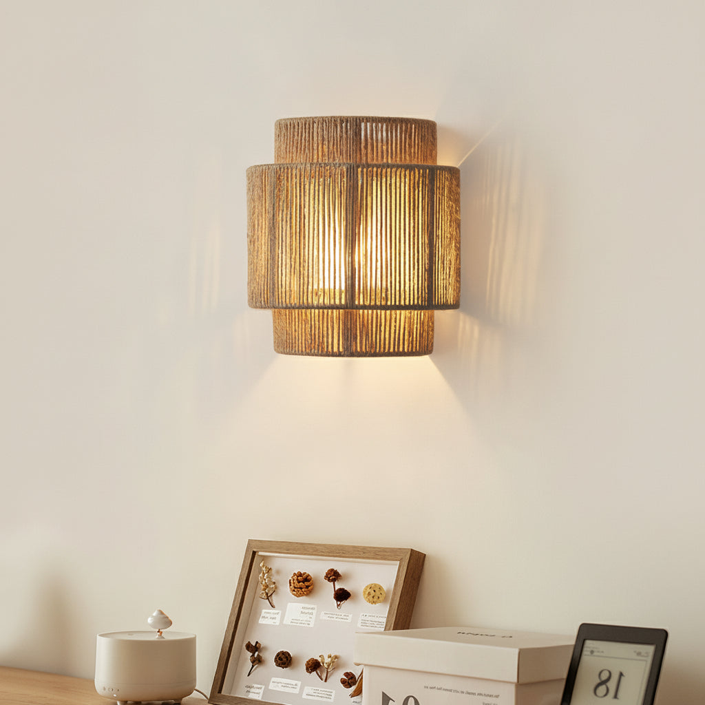 Freyza - LED Wall Sconce Light – Japanese Wabi-Sabi Hemp Rope (25x23cm / 9.8x9in)
