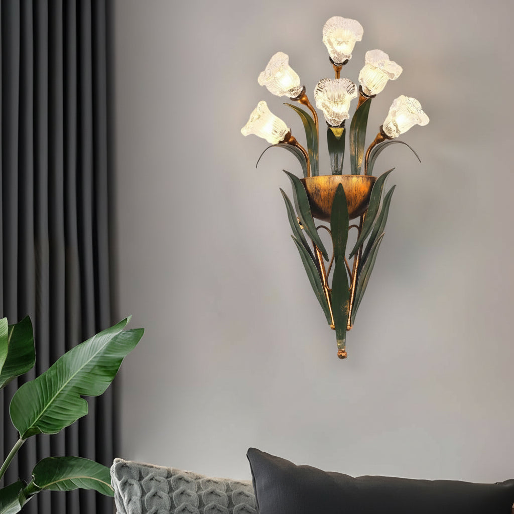 Freyza - Pastoraler Blumenstrauß Wandleuchte – Glas & Eisen Naturinspiriertes Kunstlicht (6/10-Licht)