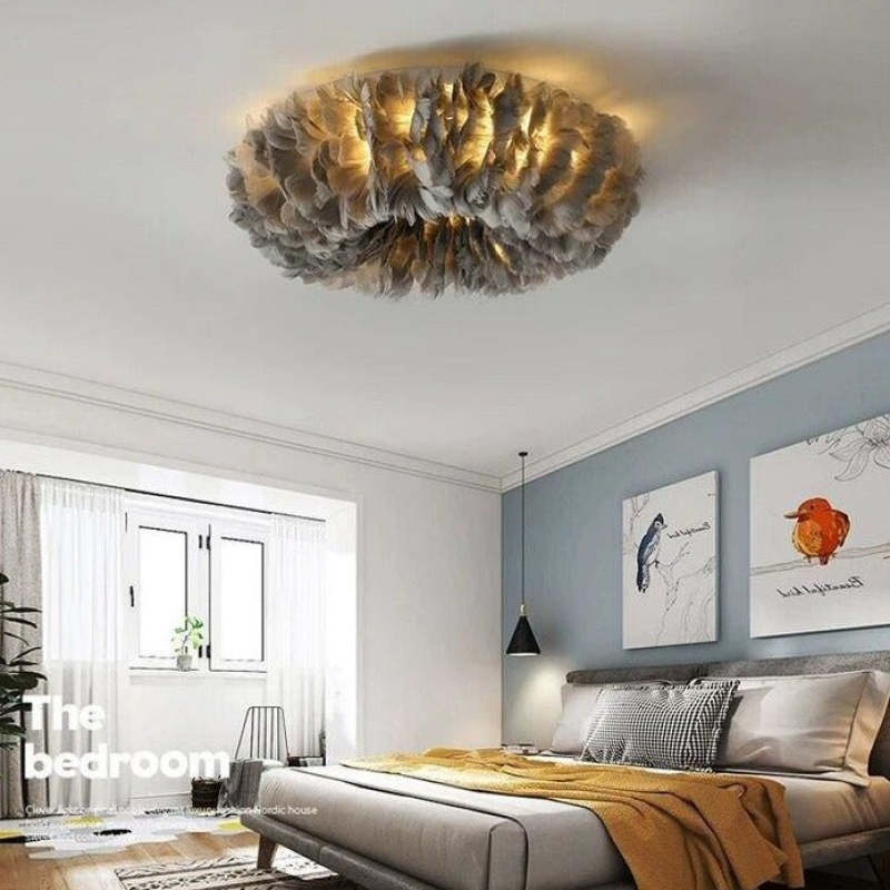 Freyza | Moore Swan Feather Flush-Mount-Deckenleuchte – Schlafzimmer, Flur, Küche