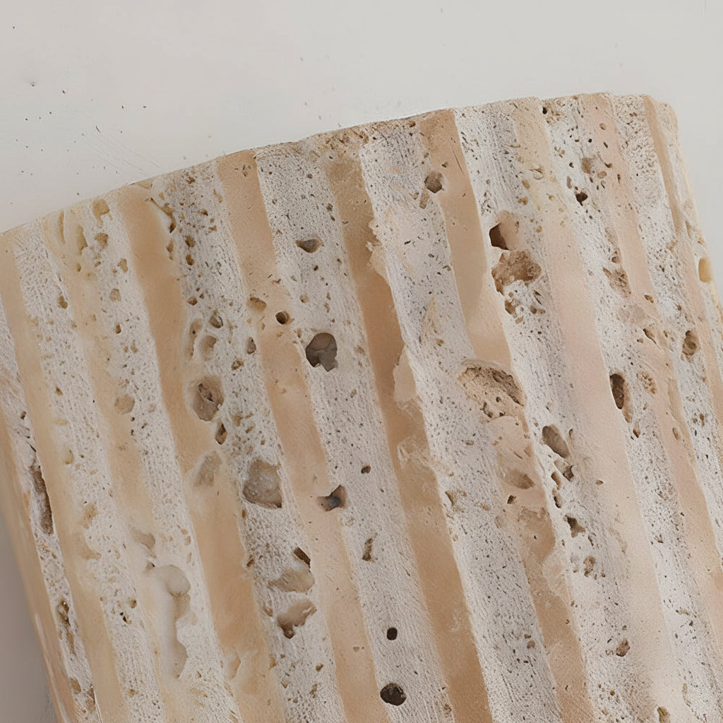 Freyza - LED Wall Sconce Light – Modern Minimalist Natural Travertine Stone (16.5x9cm / 6.5x3.5in)