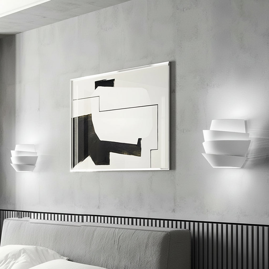 Freyza - Modern White Layered Wall Sconce – Half-Cylinder Iron 2-Light (G9 & 10x30cm)