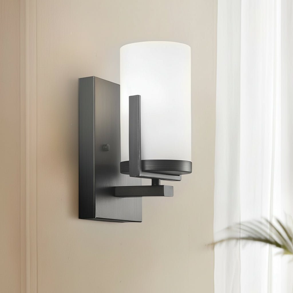Freyza - LED Wall Sconce Light – Modern Glass Candlestick Iron Black (25x10cm / 10x4in)