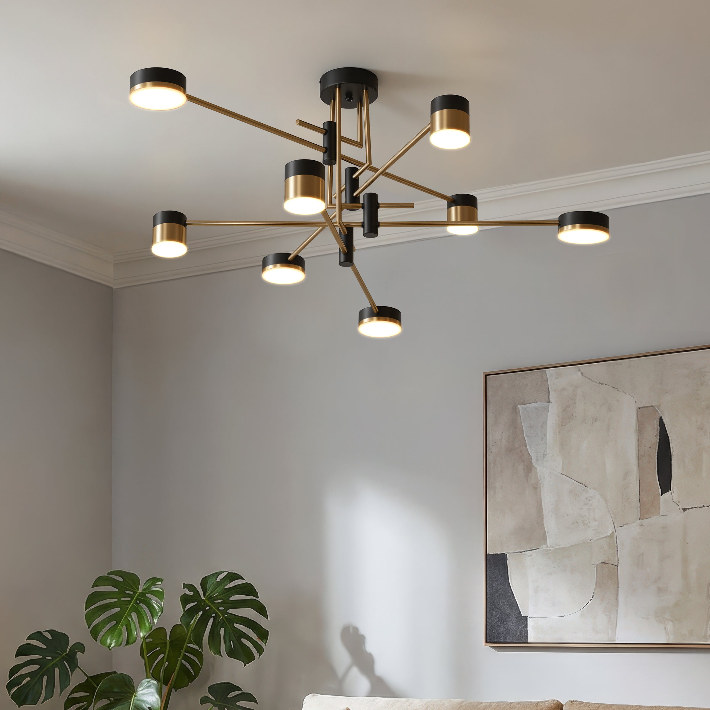 Freyza - Modern Black & Gold LED Ceiling Light | Flush Mount Fixture with 3 Colour Temperatures