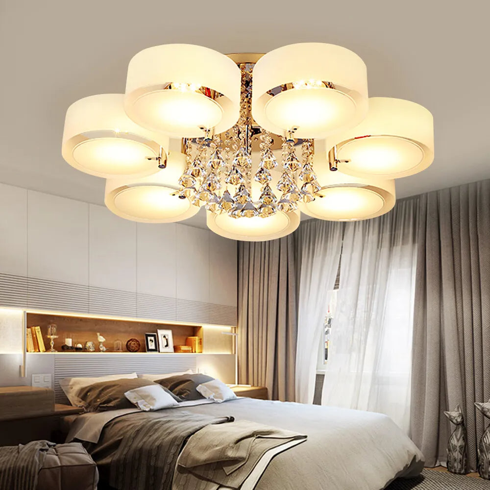 Freyza | Arisha Flush Mount White Glass Flush Mount Ceiling Light – Modern Bedroom Hallway Kitchen