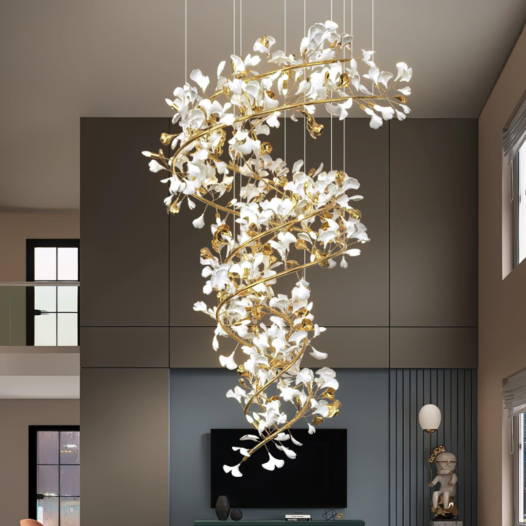 Freyza | Lustre moderne en céramique dorée Olivia – Salle à manger et salon modernes