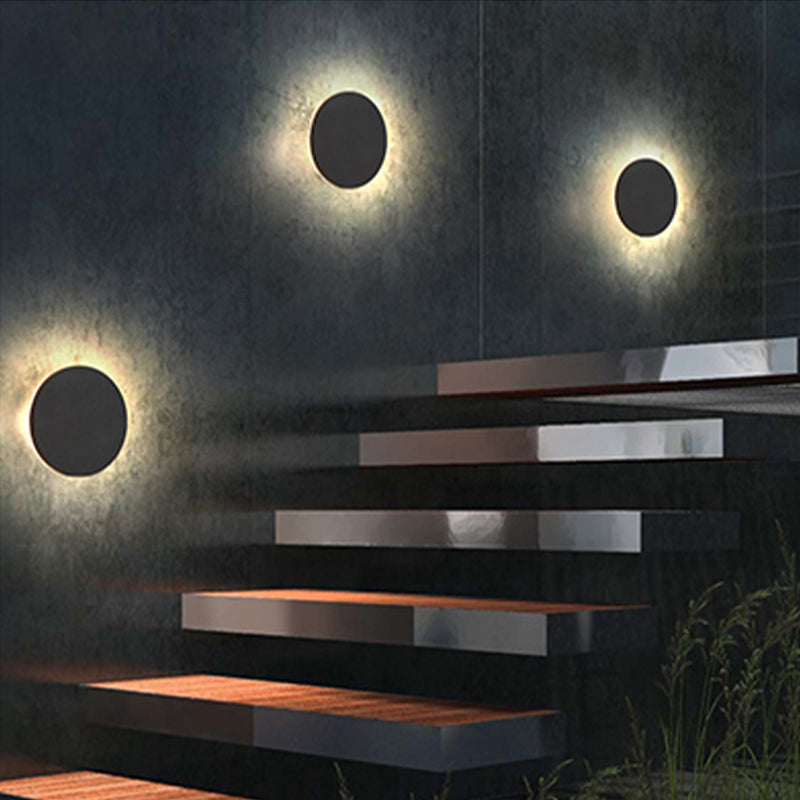Freyza | Klyne applique murale extérieure ronde minimaliste noire et blanche – jardin, porche, extérieur