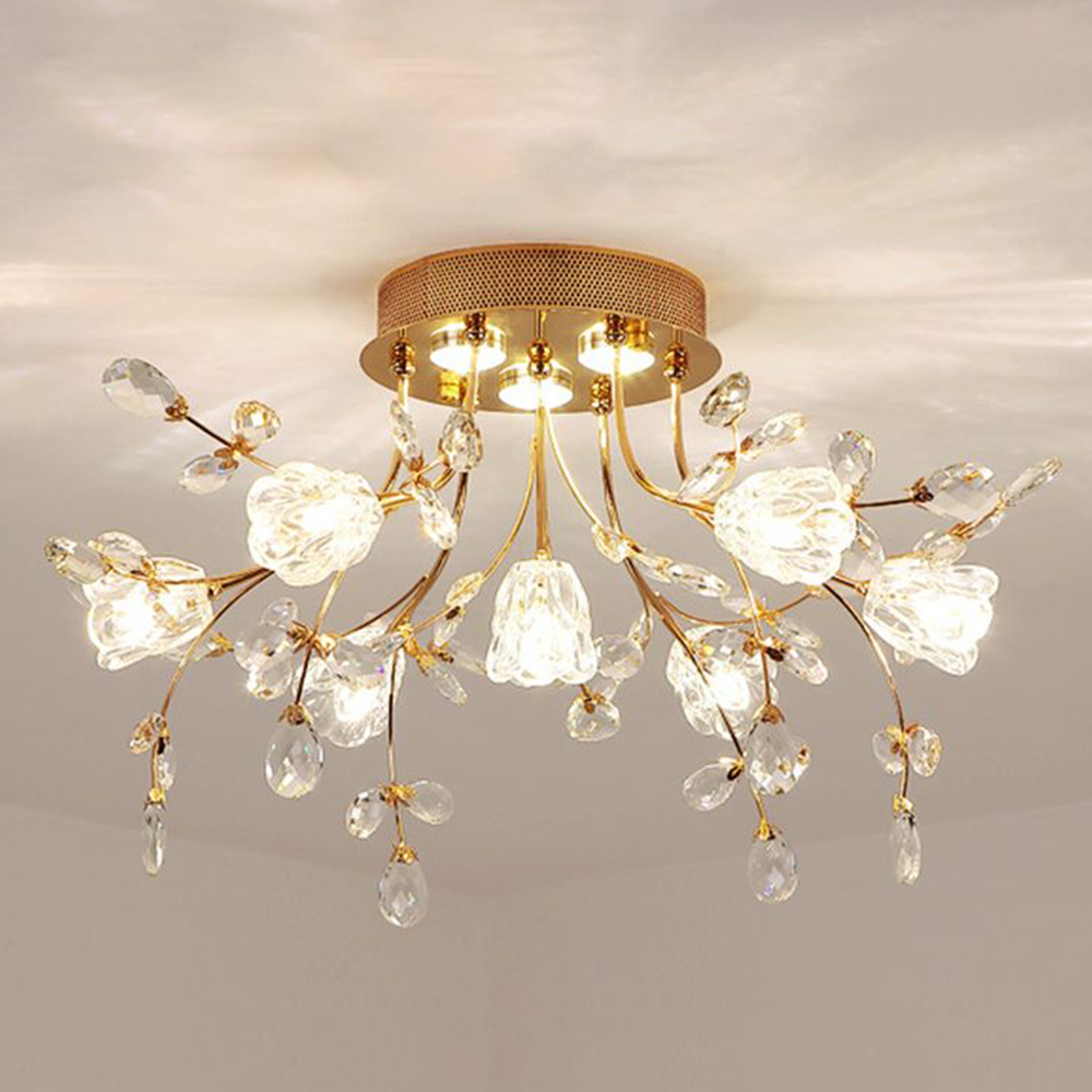 Freyza | Plafonnier encastré doré en cristal – style Art déco pour chambre, couloir et cuisine