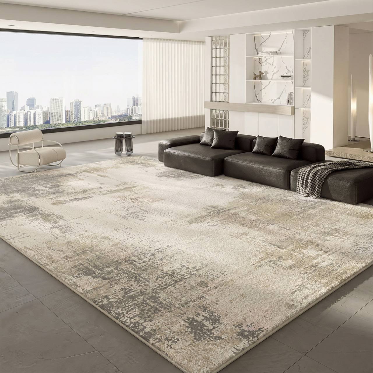 Freyza - Washable Modern Abstract Area Rug – Soft Nimbus