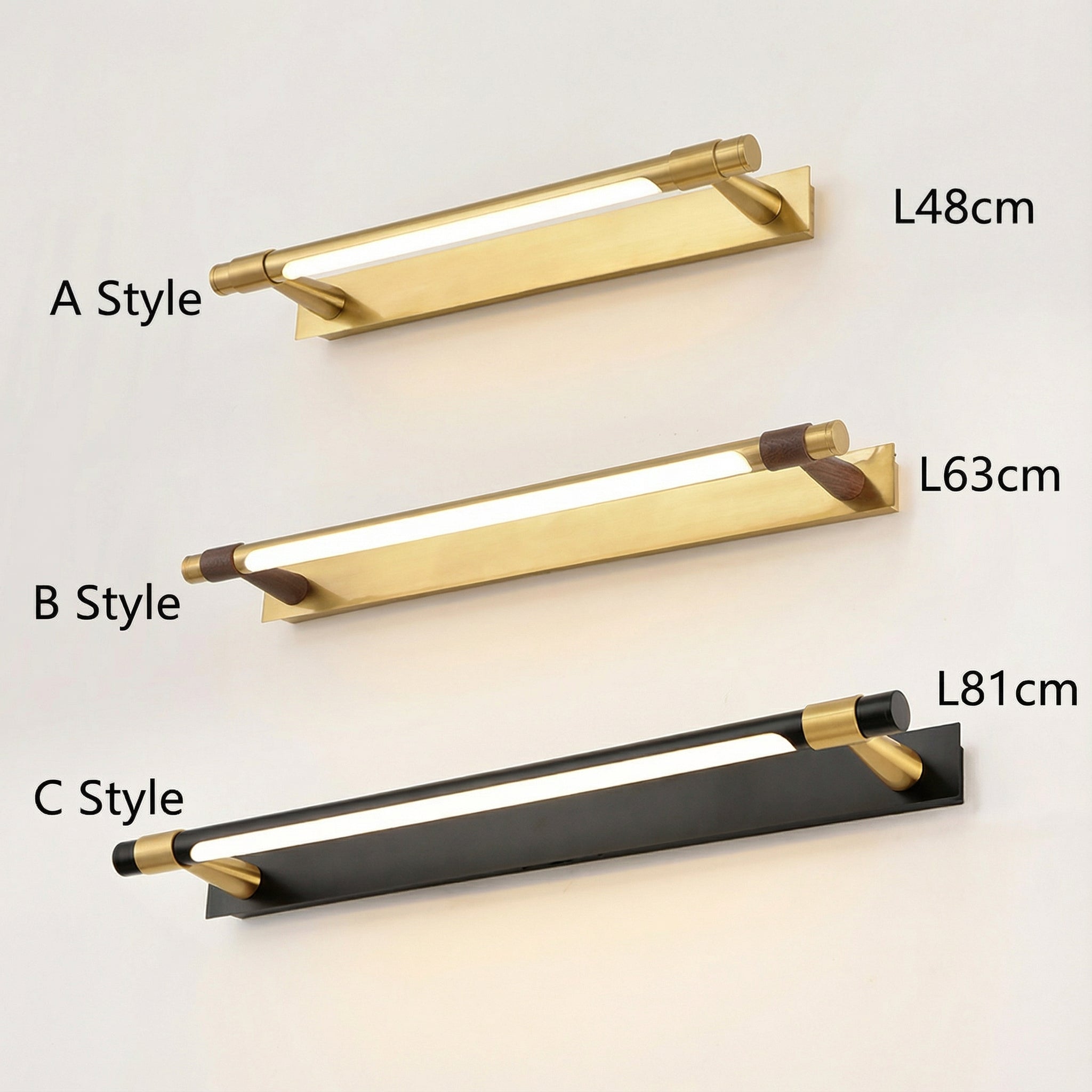 Freyza - LED Bathroom Vanity Light Wall Lamp Brushed Copper Black Mirror Cabinet 48cm-81cm