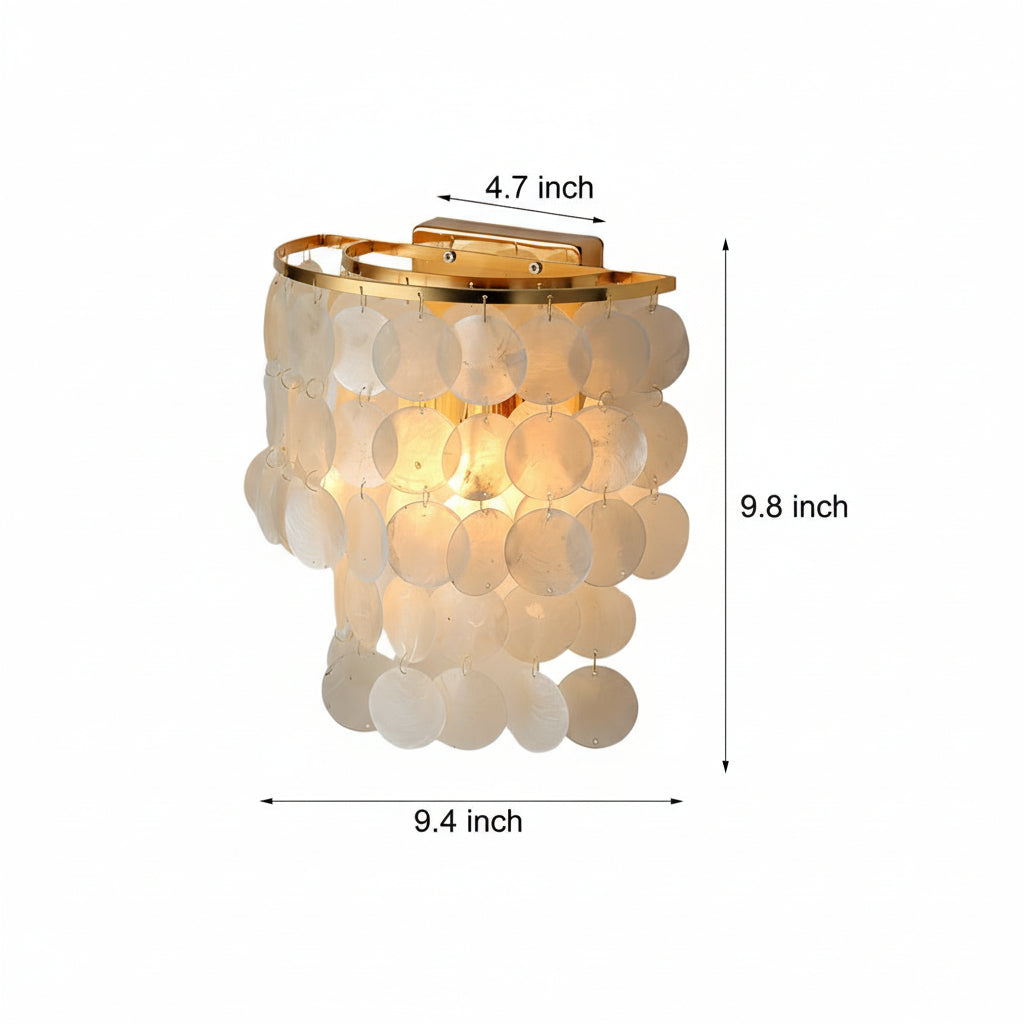 Freyza - Coastal Capiz Shell LED Wall Sconce – Natural Sea Shell Bedside Wall Lamp - Gold/Chrome