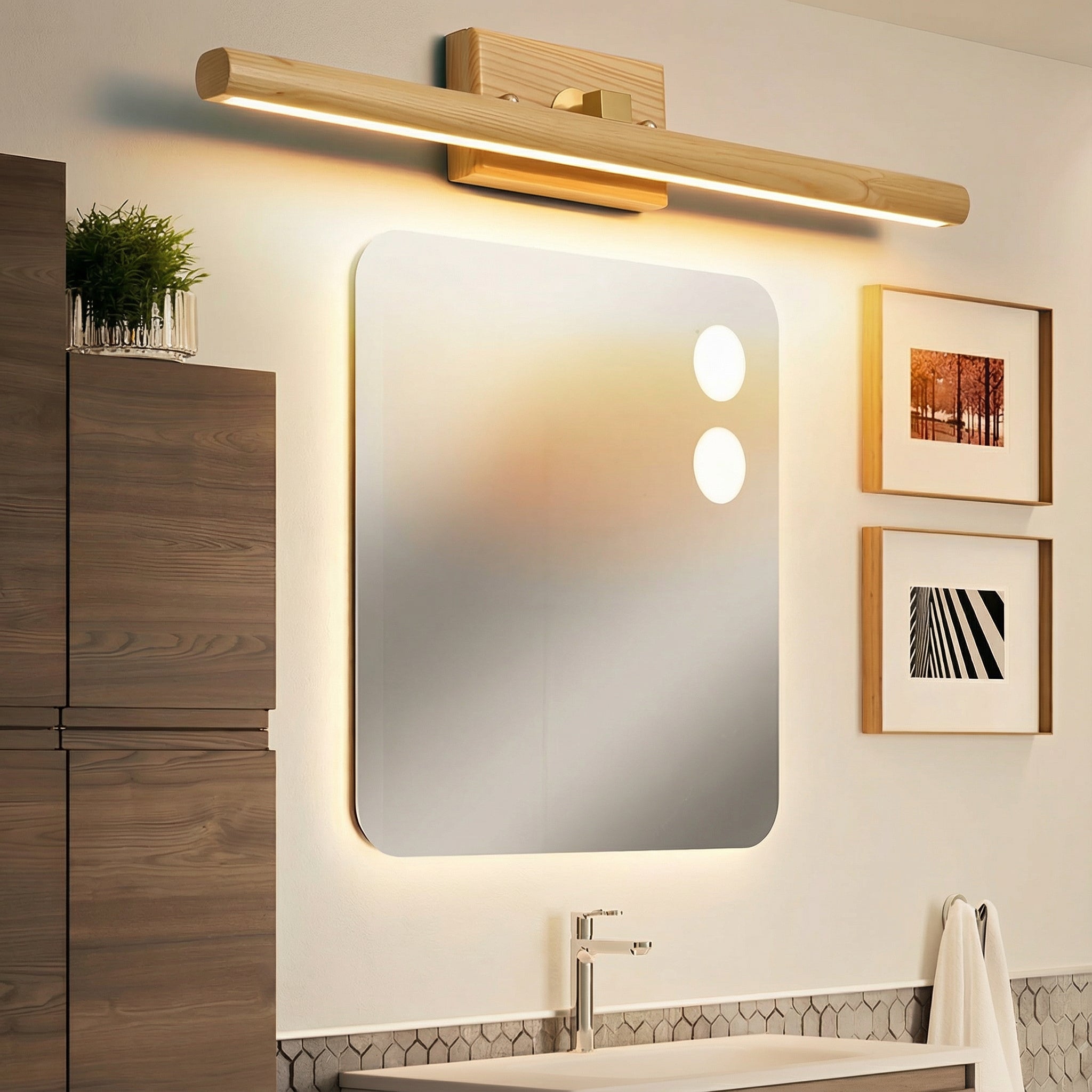 Freyza - Solid Wood Vanity Light Linear Rotatable LED Bathroom Sconce Japandi 40cm-90cm