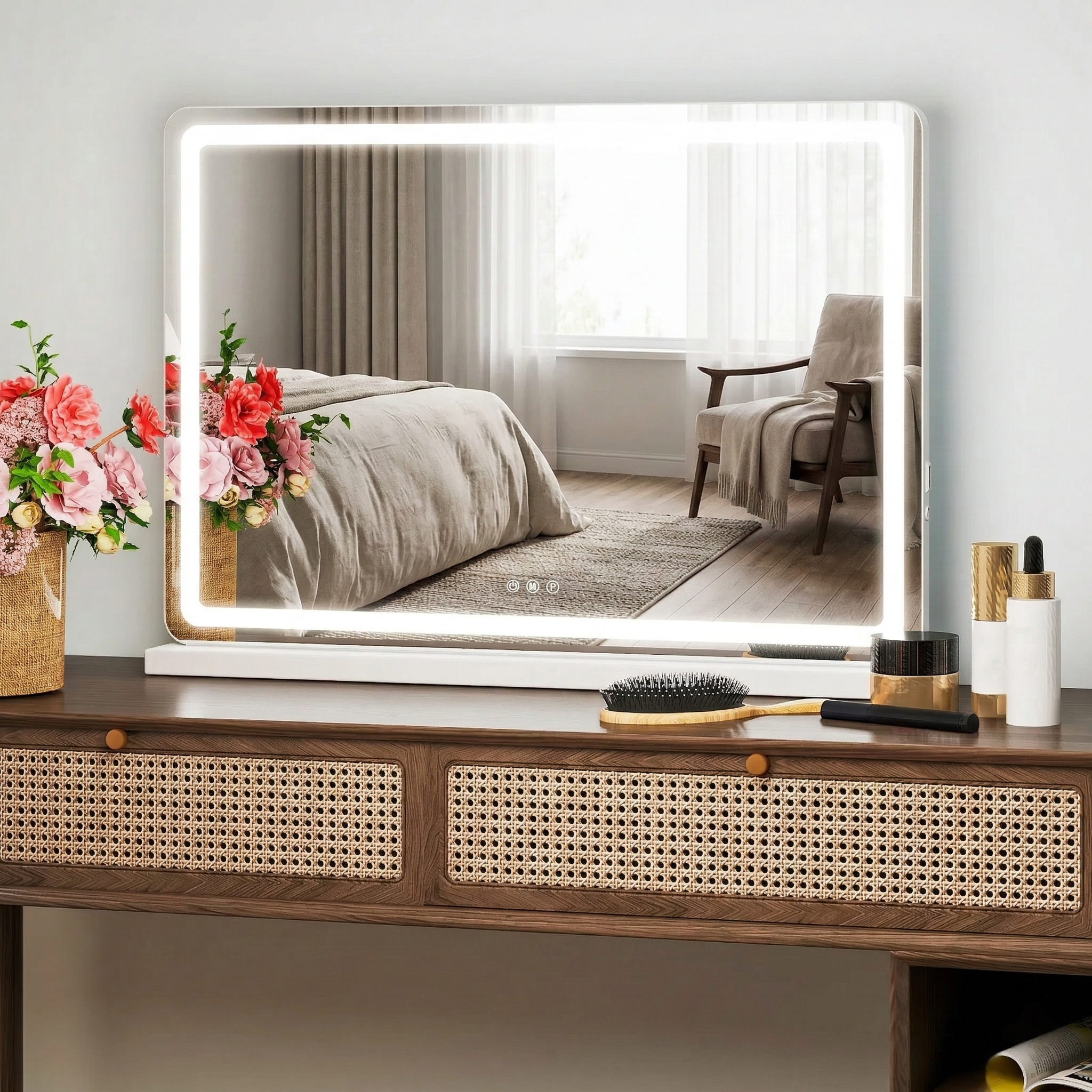 Freyza - Elegant LED Vanity Mirror with Dimmable Lighting & USB Charging | Adjustable Brightness for Flawless Makeup