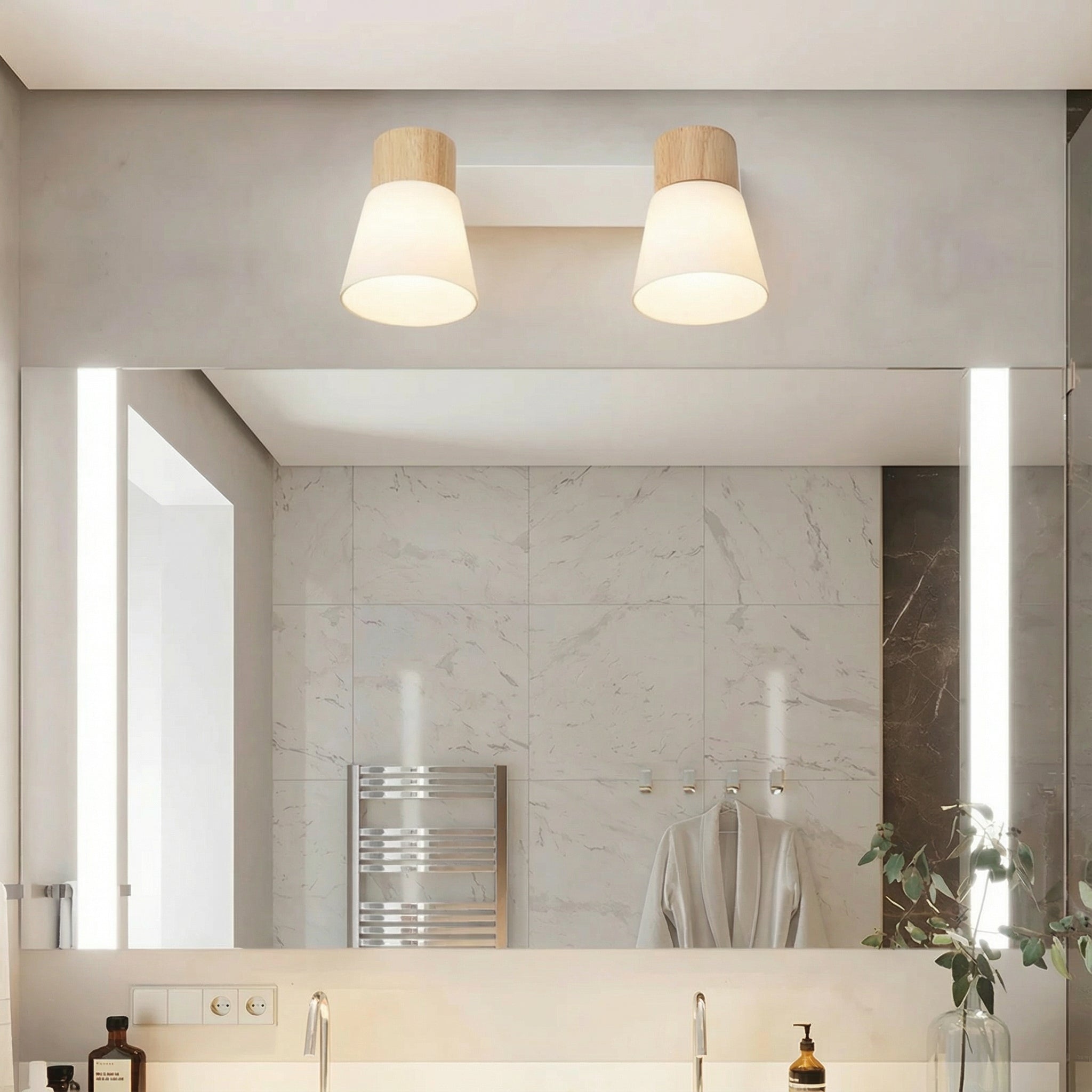 Freyza - Wall Sconce Rotatable Mid-Century Modern Cone Solid Wood Frosted Glass LED 12-30cm