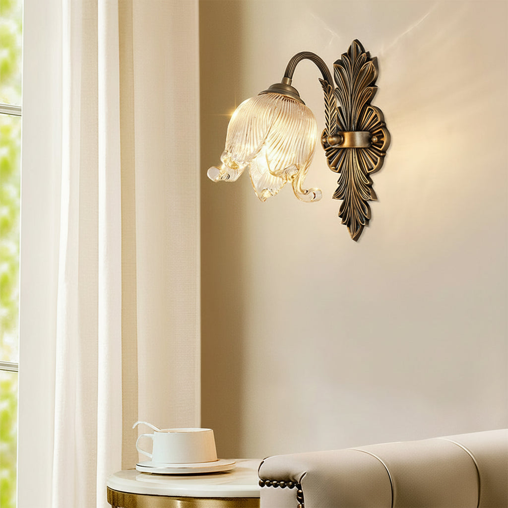 Freyza - Vintage Brass Wall Sconce – American Retro Glass LED E14 - Full Spectrum & 29-30cm
