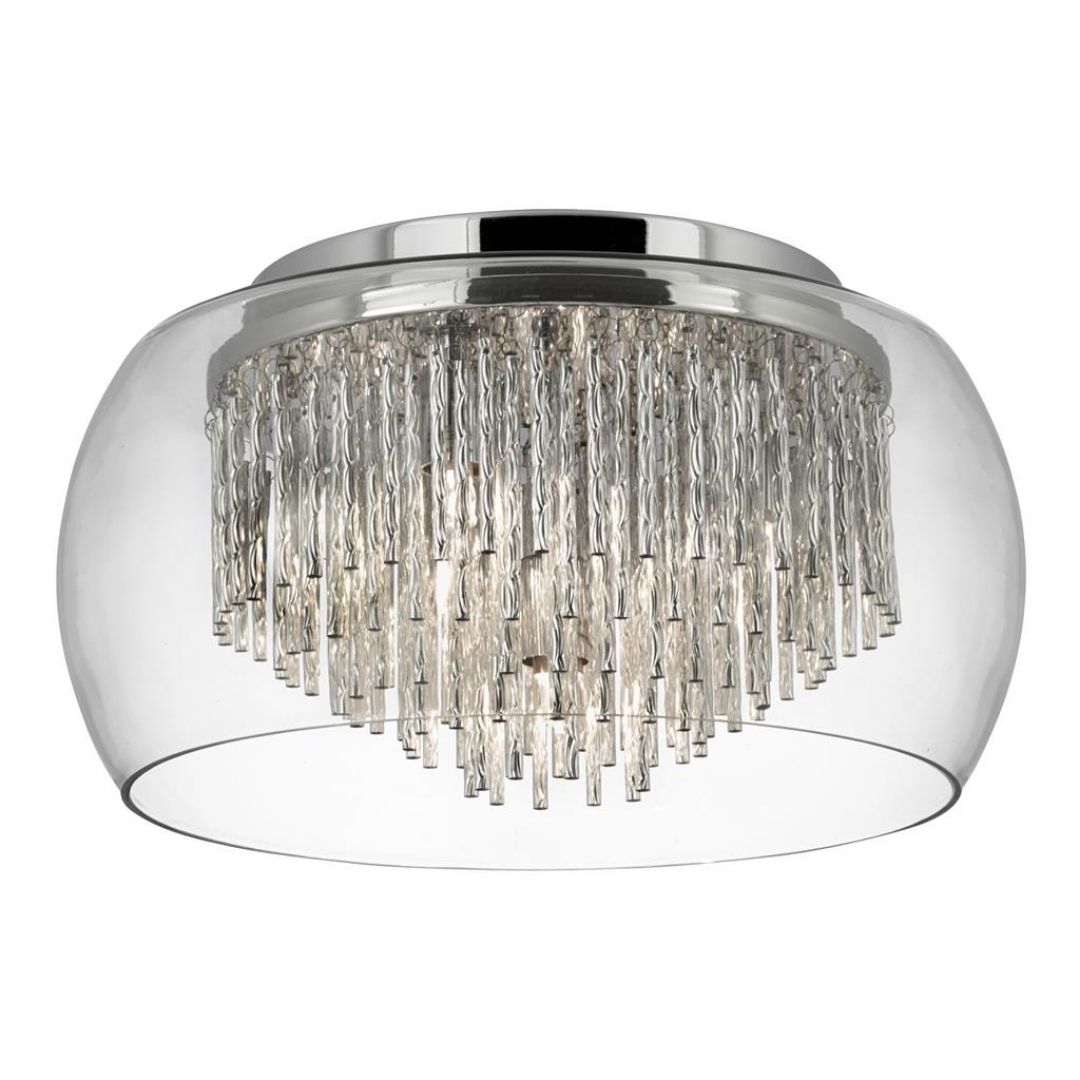Freyza – Curva 4-Light Chrome & Glass Flush Ceiling Light | Metal & Clear Glass Indoor Light Fixture