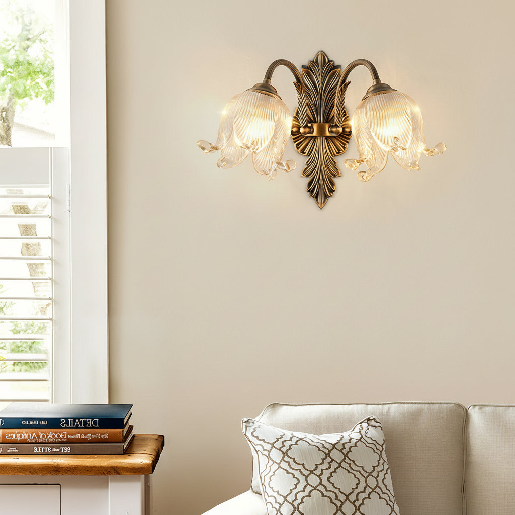 Freyza - Vintage Brass Wall Sconce – American Retro Glass LED E14 - Full Spectrum & 29-30cm