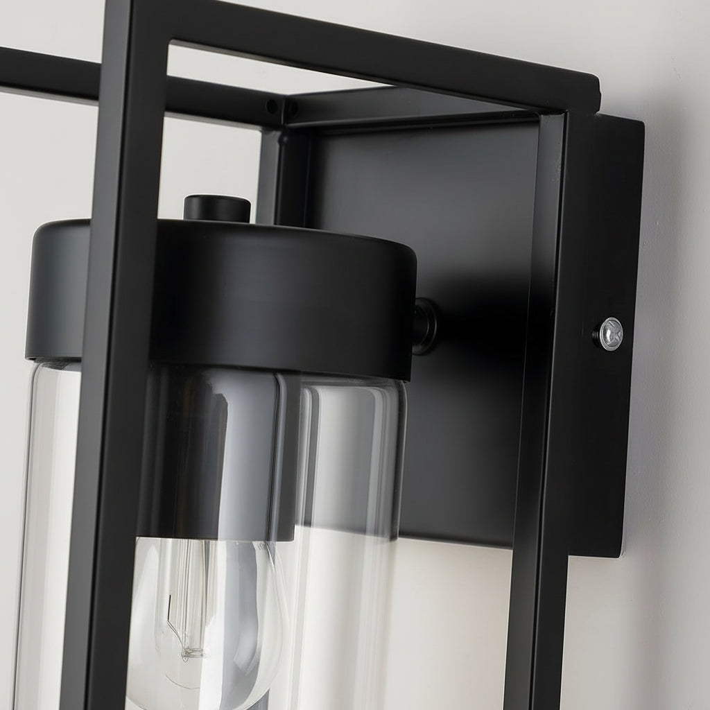 Freyza - LED Wall Sconce Light – Industrial Retro Black Iron Clear Glass (27x12cm / 10.6x4.7in
