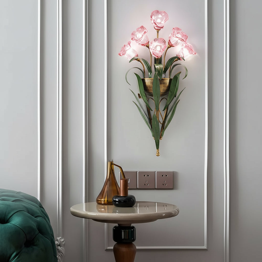 Freyza - Pastoraler Blumenstrauß Wandleuchte – Glas & Eisen Naturinspiriertes Kunstlicht (6/10-Licht)