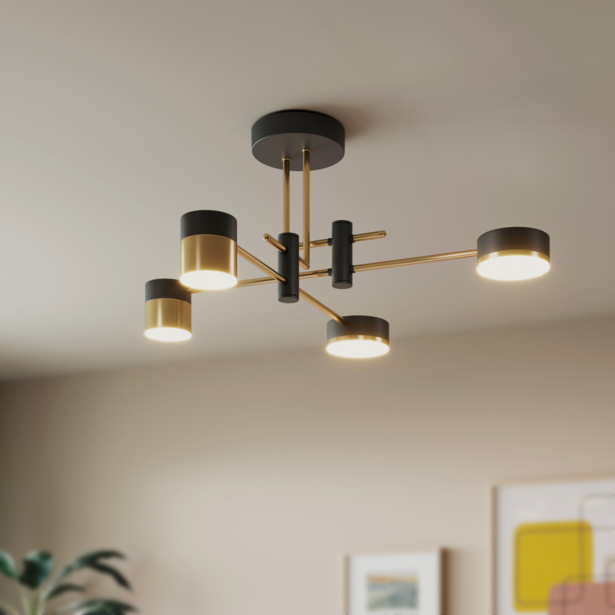 Freyza - Modern Black & Gold LED Ceiling Light | Flush Mount Fixture with 3 Colour Temperatures
