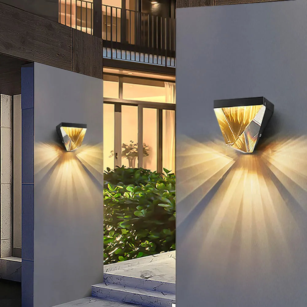 Freyza | Laxor Waterproof Diamond Black Gold Outdoor Wall Light – Garden Porch Exterior
