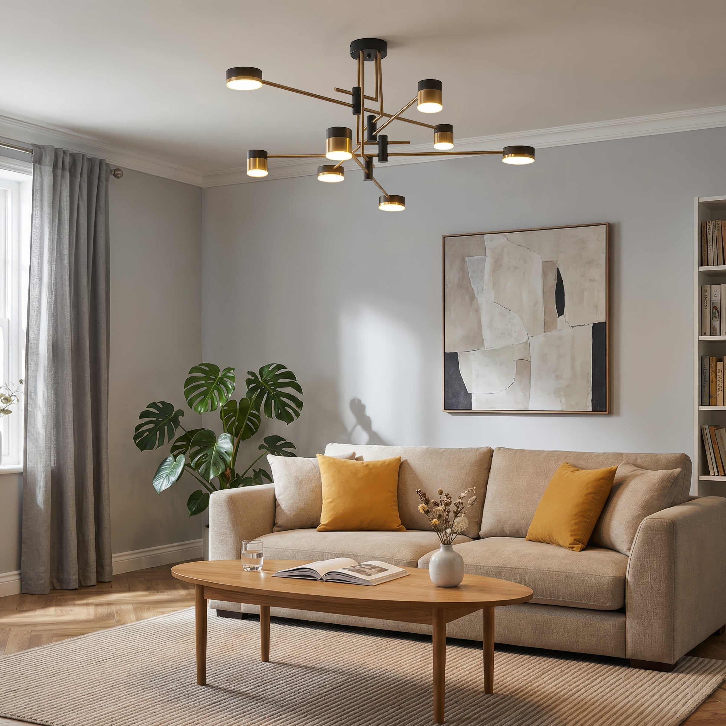 Freyza - Modern Black & Gold LED Ceiling Light | Flush Mount Fixture with 3 Colour Temperatures
