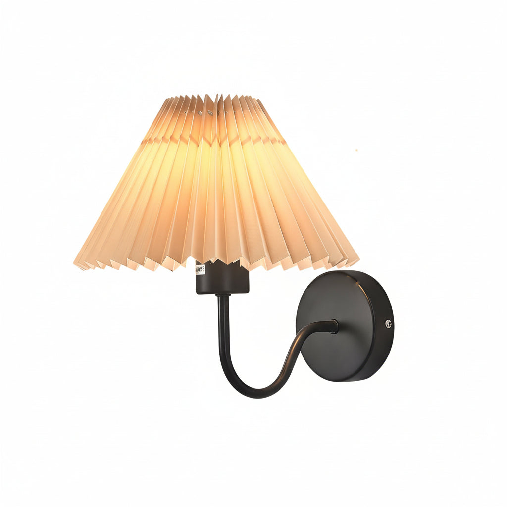 Freyza - LED Wall Sconce Light – Vintage Metallic Armed Pleated Fabric Shade (36x14cm / 14.2x5.5in)