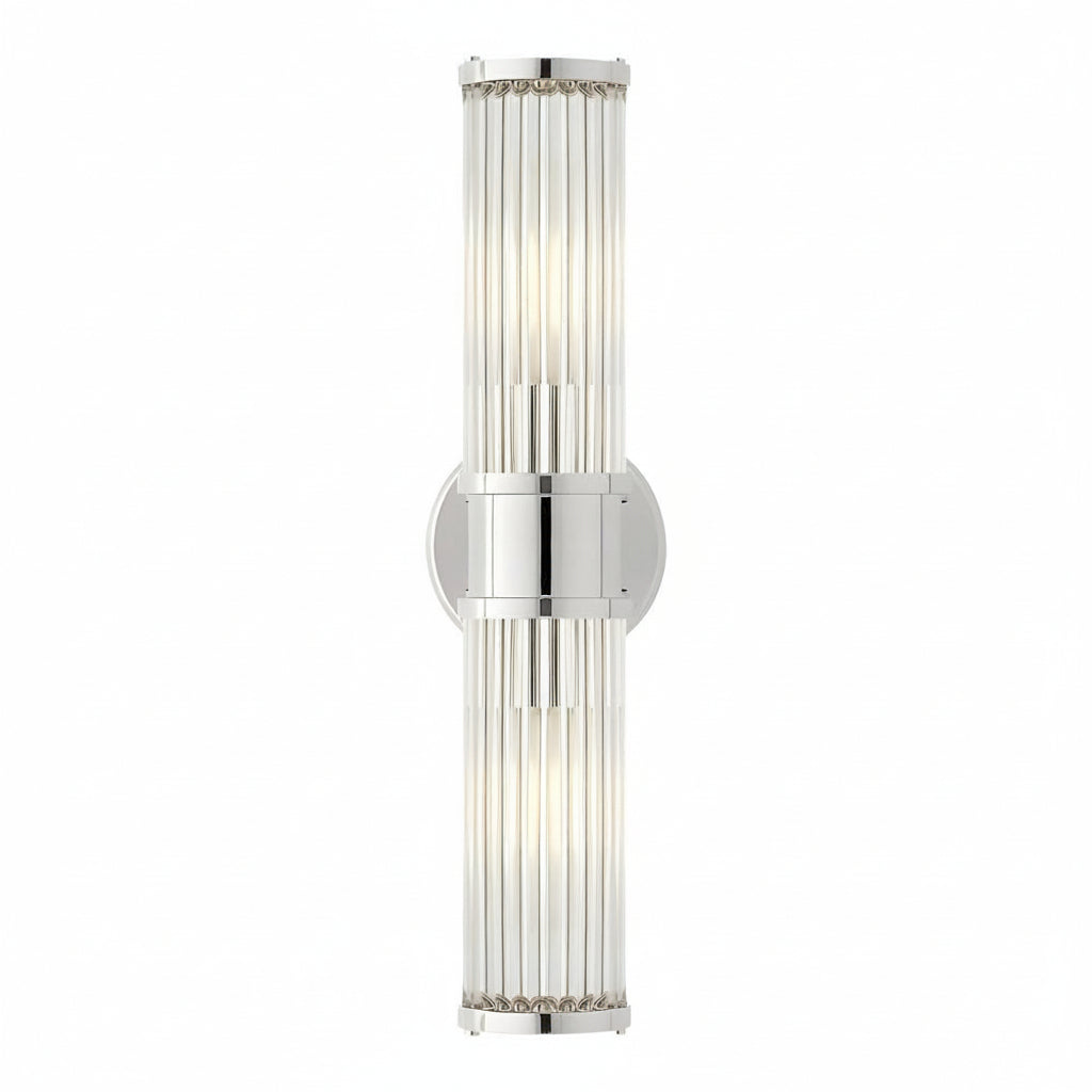 Freyza - Fluted Glass Wall Sconce | Cylinder Gold Chrome E14 30-45cm / 12-18in - Modern Vanity Light