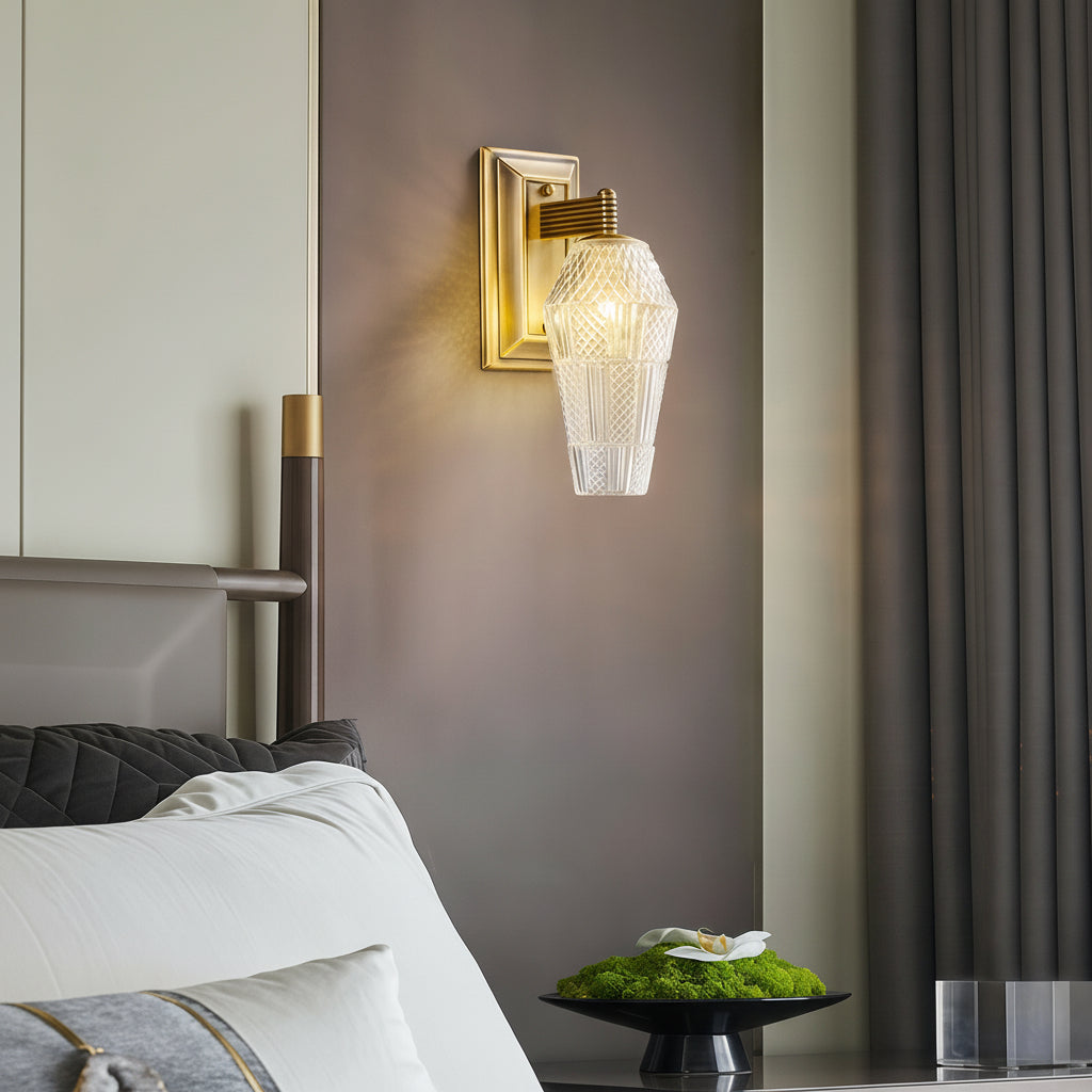 Freyza - LED Wall Sconce – French Retro Brass Textured Glass G9 (15x11x28cm)
