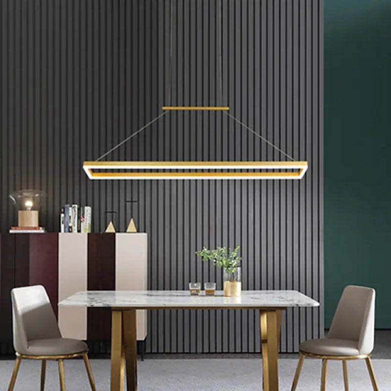 Freyza | Gloen moderne rechteckige goldfarbene Pendelleuchte – moderne Küche und Esszimmer