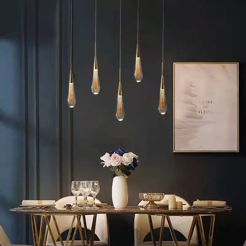 Freyza | Suspension Kristy en verre doré avec cristaux – Luminaire pour cuisine et salle à manger