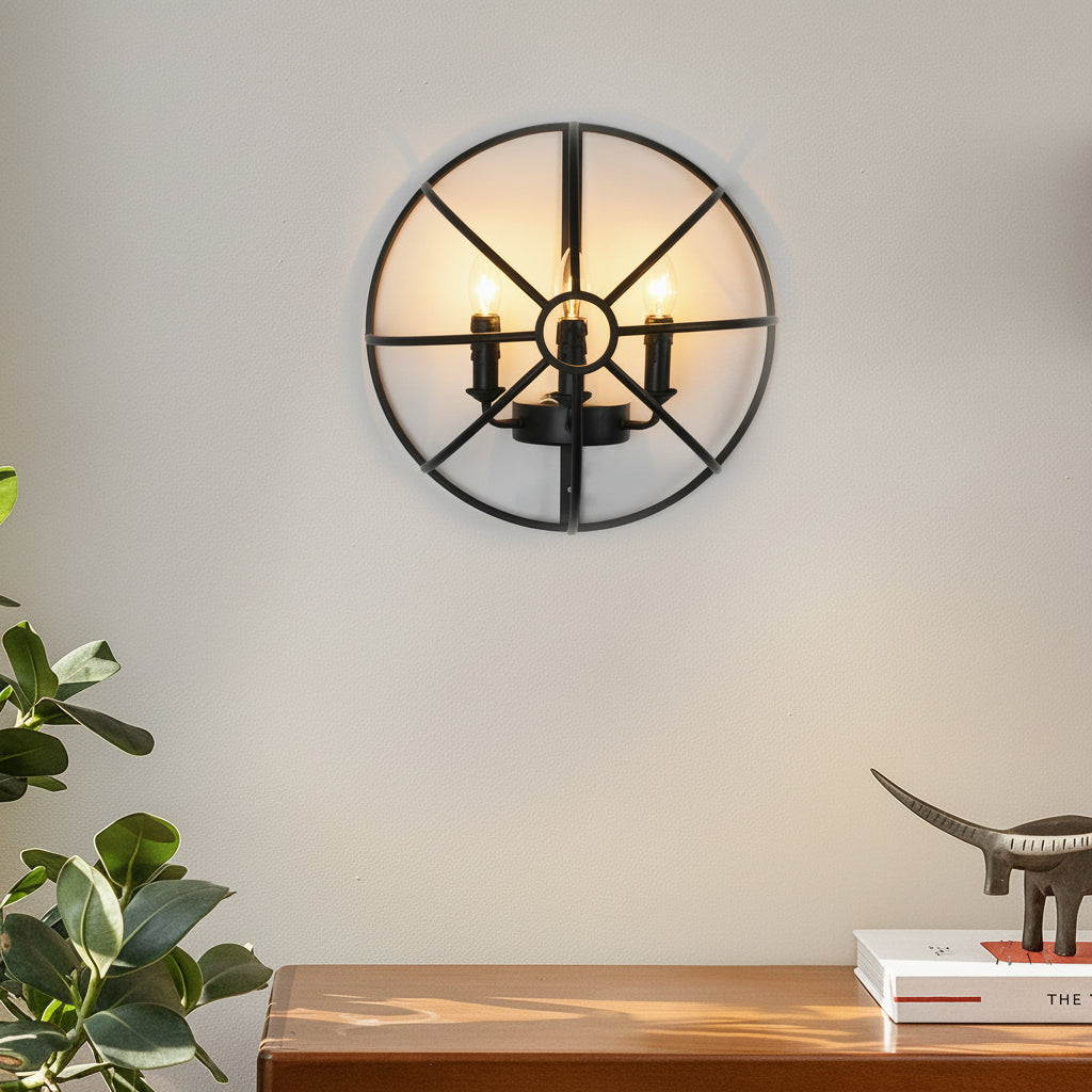Freyza - LED Wall Sconce Light – Hemispherical Iron Black 3-Light (40x22cm / 15.7x8.7in)