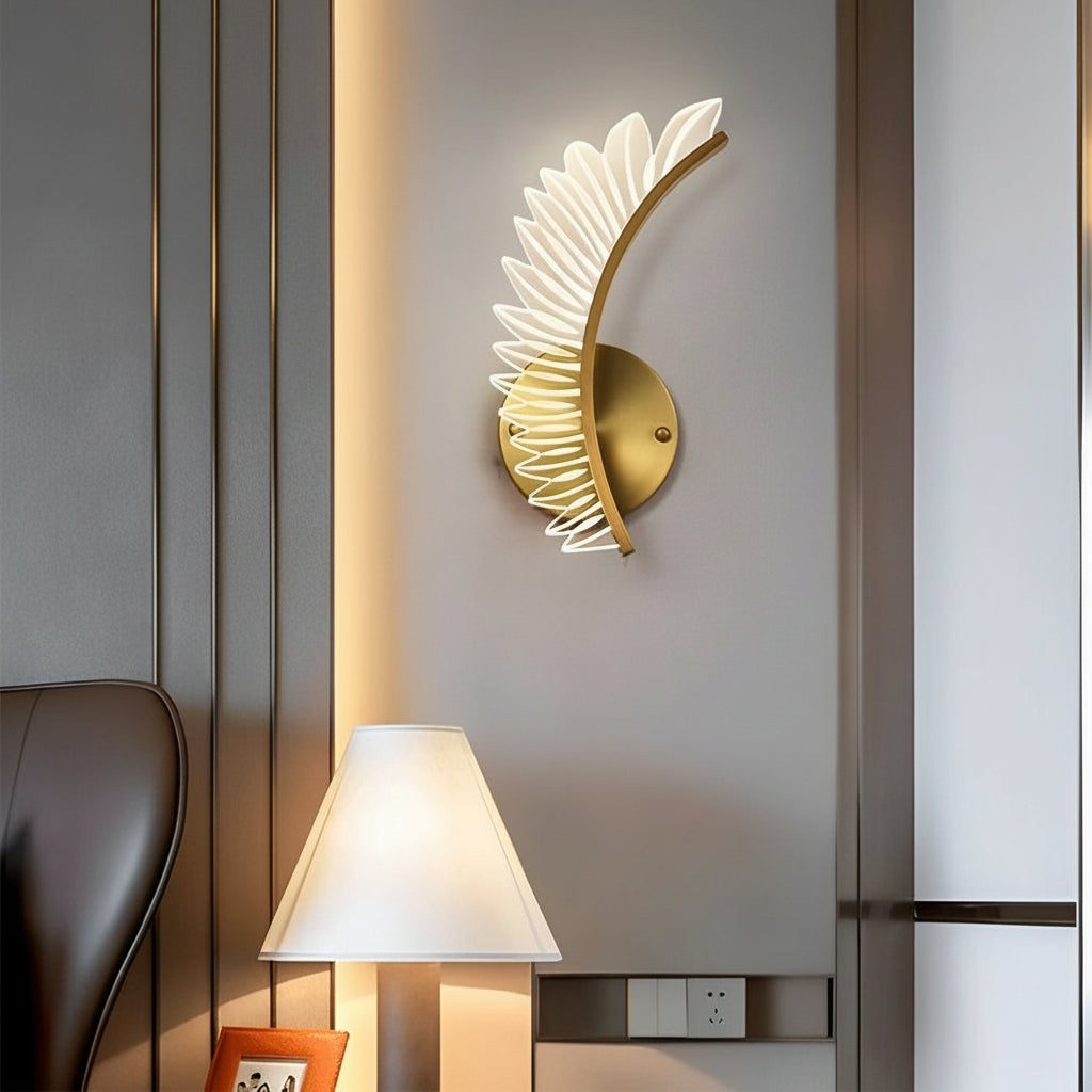 Freyza - LED Wall Sconce Light – Modern Acrylic Feather Copper Leaf (40x15cm / 15.7x5.9in)