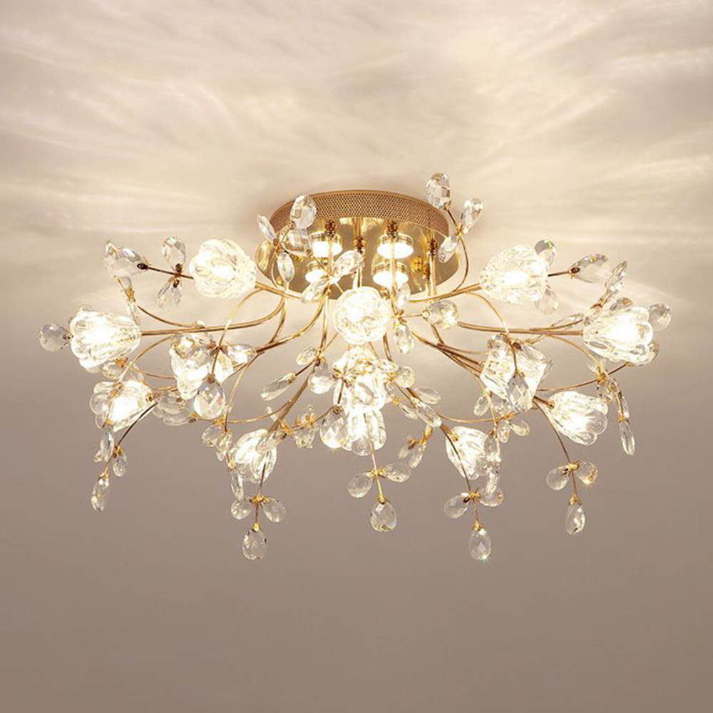 Freyza | Plafonnier encastré doré en cristal – style Art déco pour chambre, couloir et cuisine