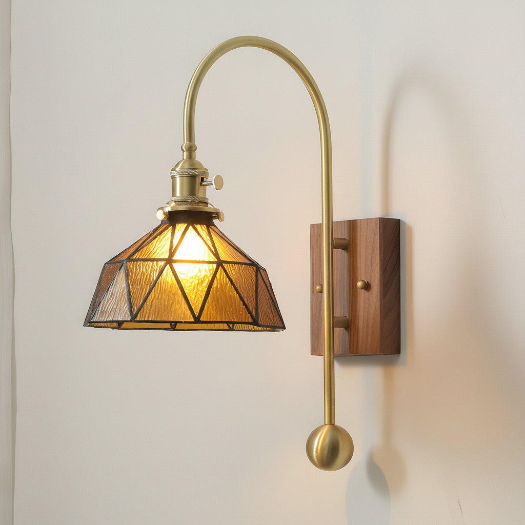 Freyza - LED Wall Sconce Light – Retro Industrial High Arm Brass Glass (30x15cm / 11.8x5.9in)